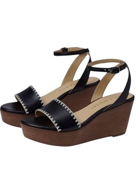 JACK ROGERS Flagler Stitch Wedge Sandal Black Neutral Cork Heel Size 11 NEW